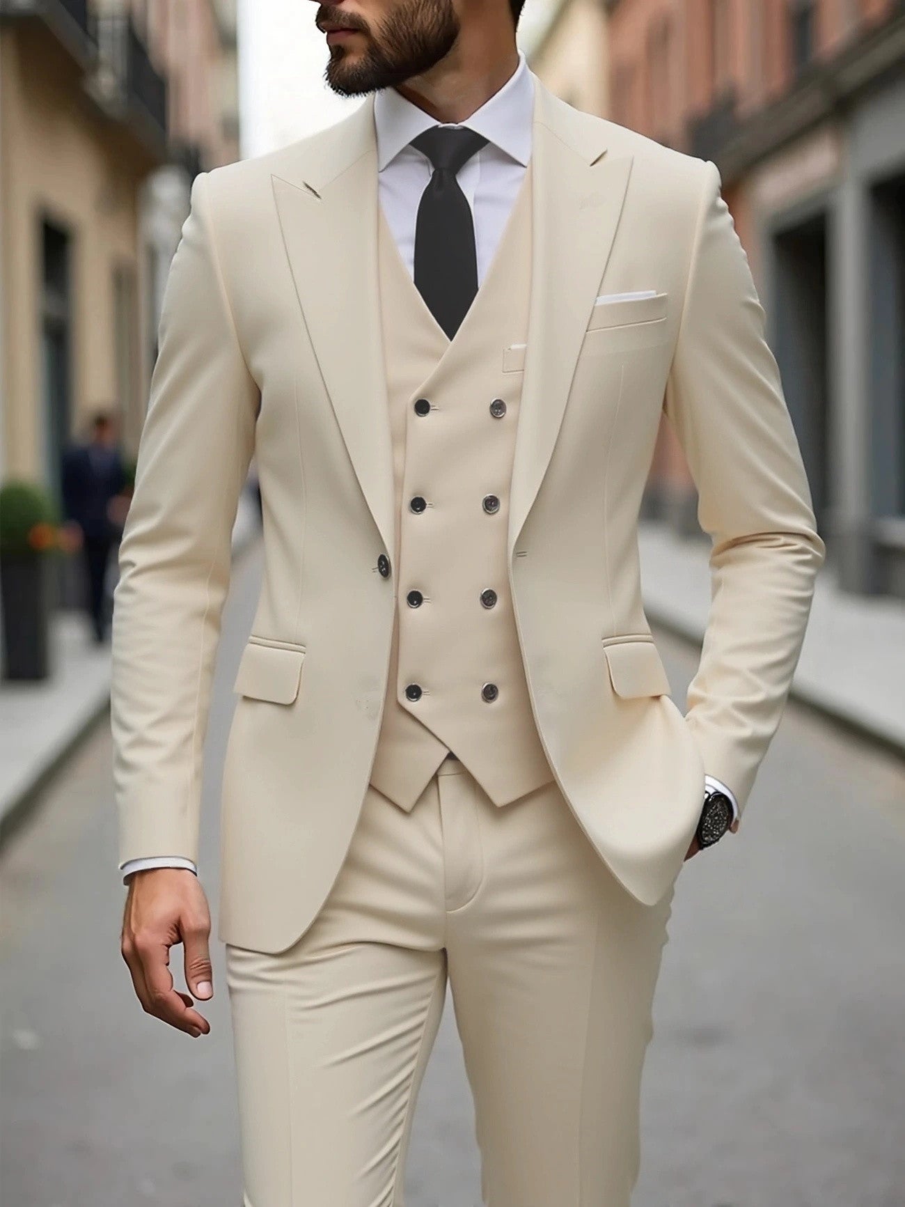 Double-breasted Suit Set Mens Three-piece Business Suit