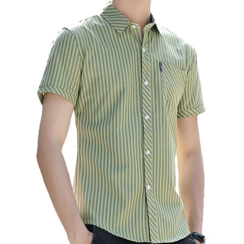 Summer Mens Wrinkle Resistant Striped Drape Shirt