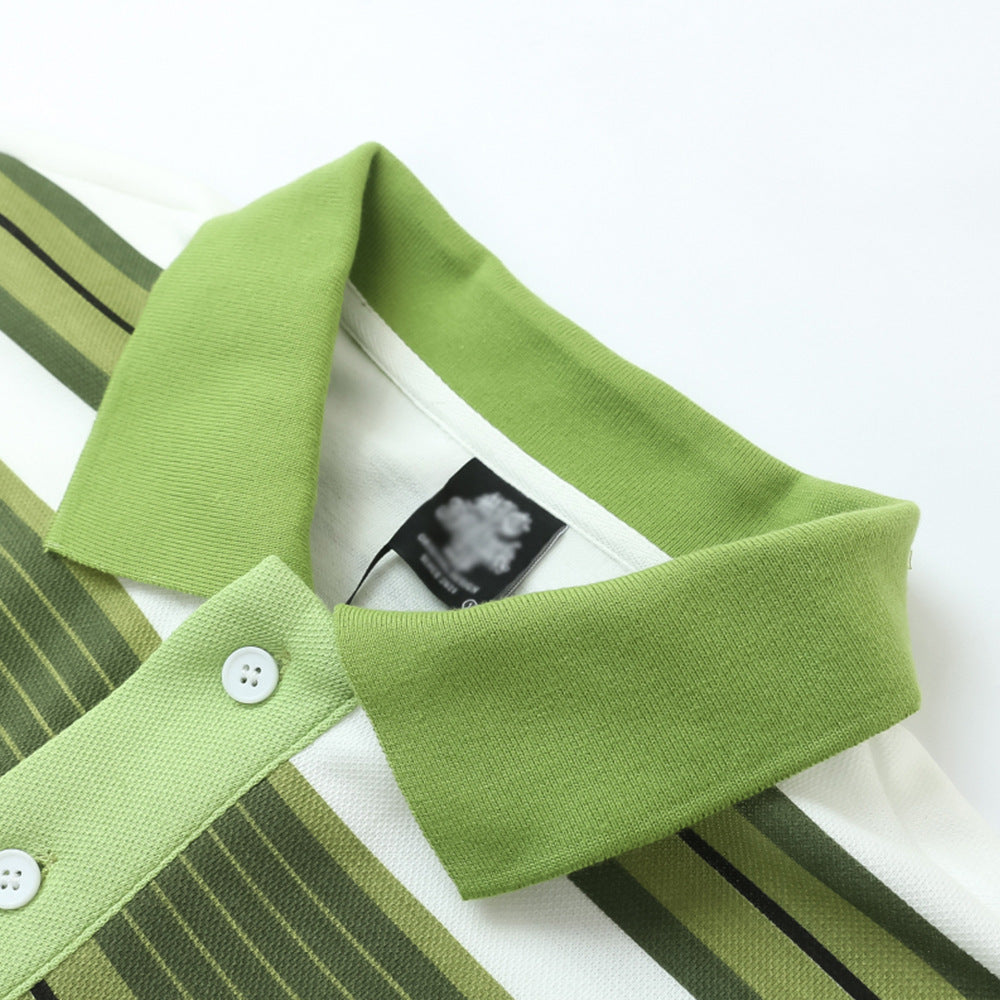 Striped Lapel Short-sleeved T-shirt For Men