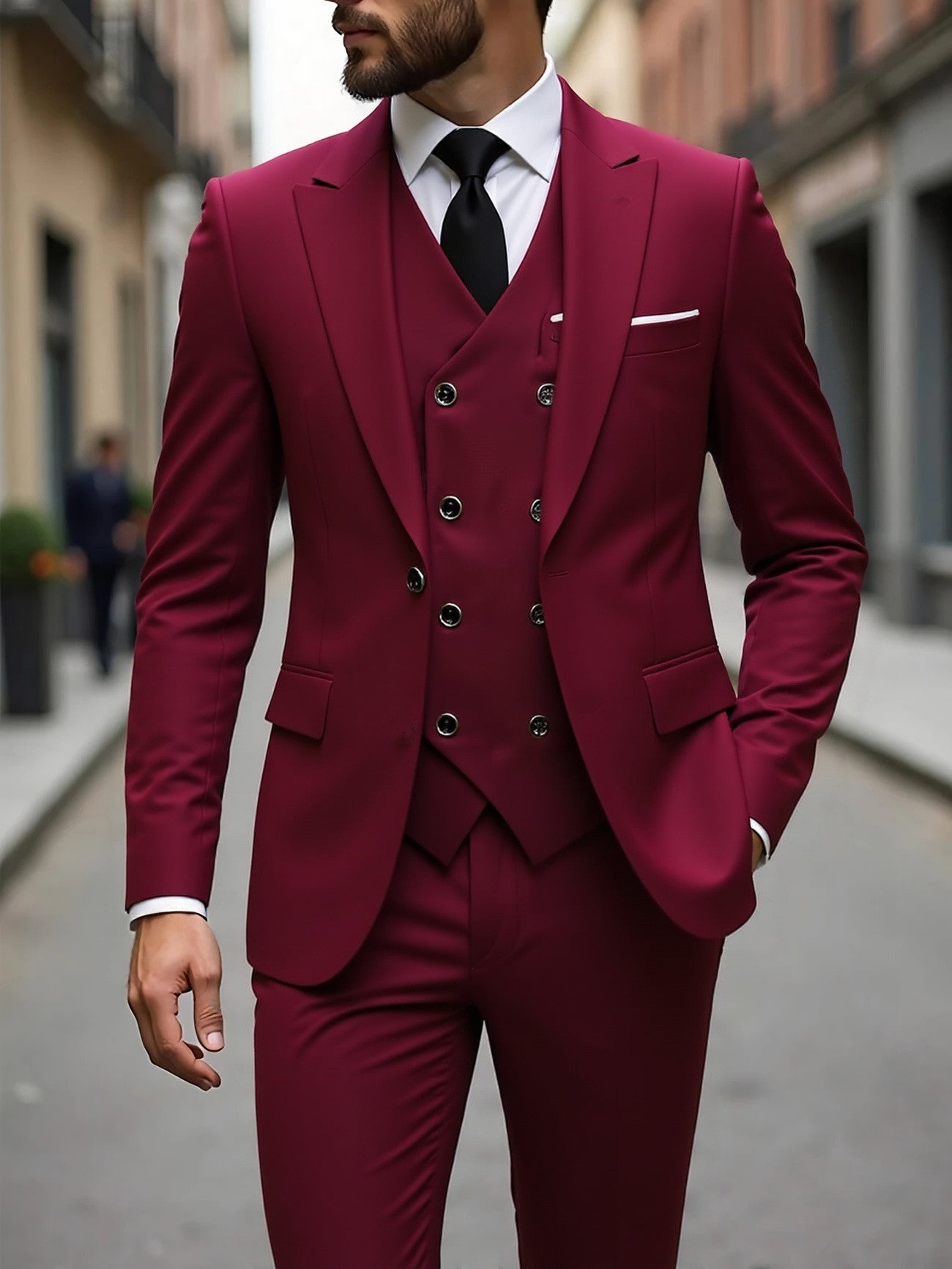 Double-breasted Suit Set Mens Three-piece Business Suit