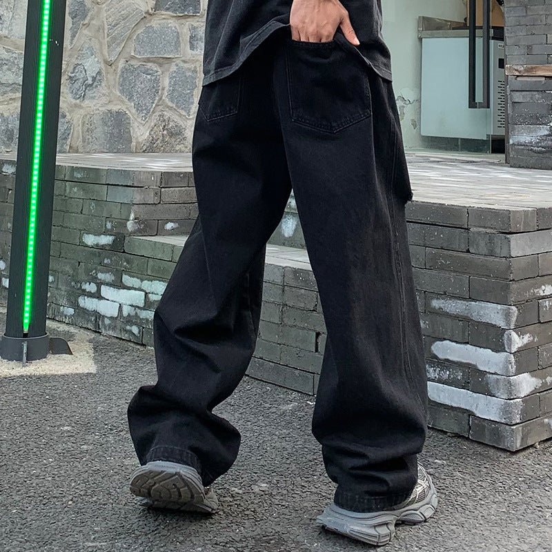 Black Loose Straight Jeans For Men