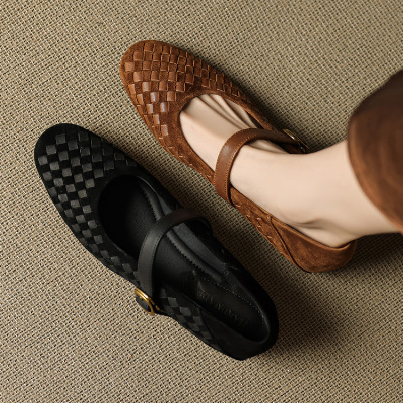 Shallow-toe Leather Shoes Mary Jane Shoes With A Single Strap