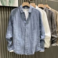 Men's High-End Linen Pleated Long-Sleeve Shirt