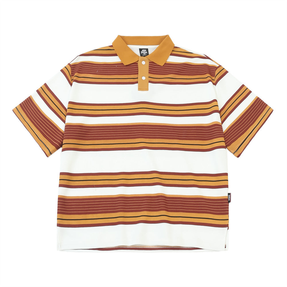 Striped Lapel Short-sleeved T-shirt For Men