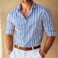Men's Lapel Button-Down Striped Collar Shirt