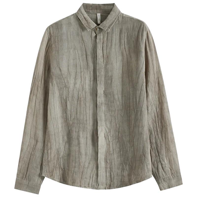 Men's High-End Linen Pleated Long-Sleeve Shirt