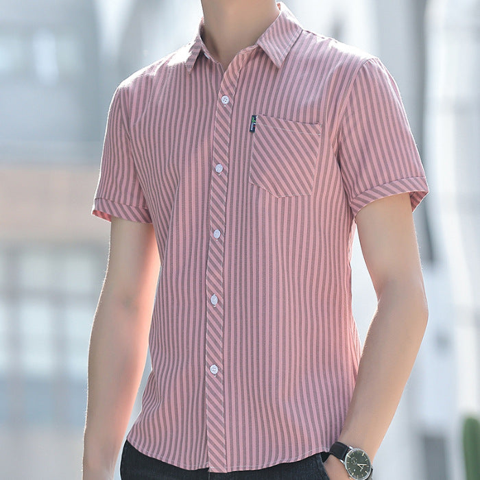 Summer Mens Wrinkle Resistant Striped Drape Shirt