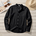 American-style Linen Shirt With A Stand-up Collar And Mid-length Sleeves, Mens