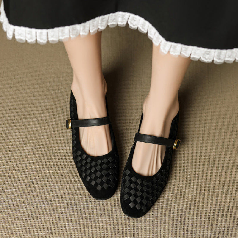 Shallow-toe Leather Shoes Mary Jane Shoes With A Single Strap