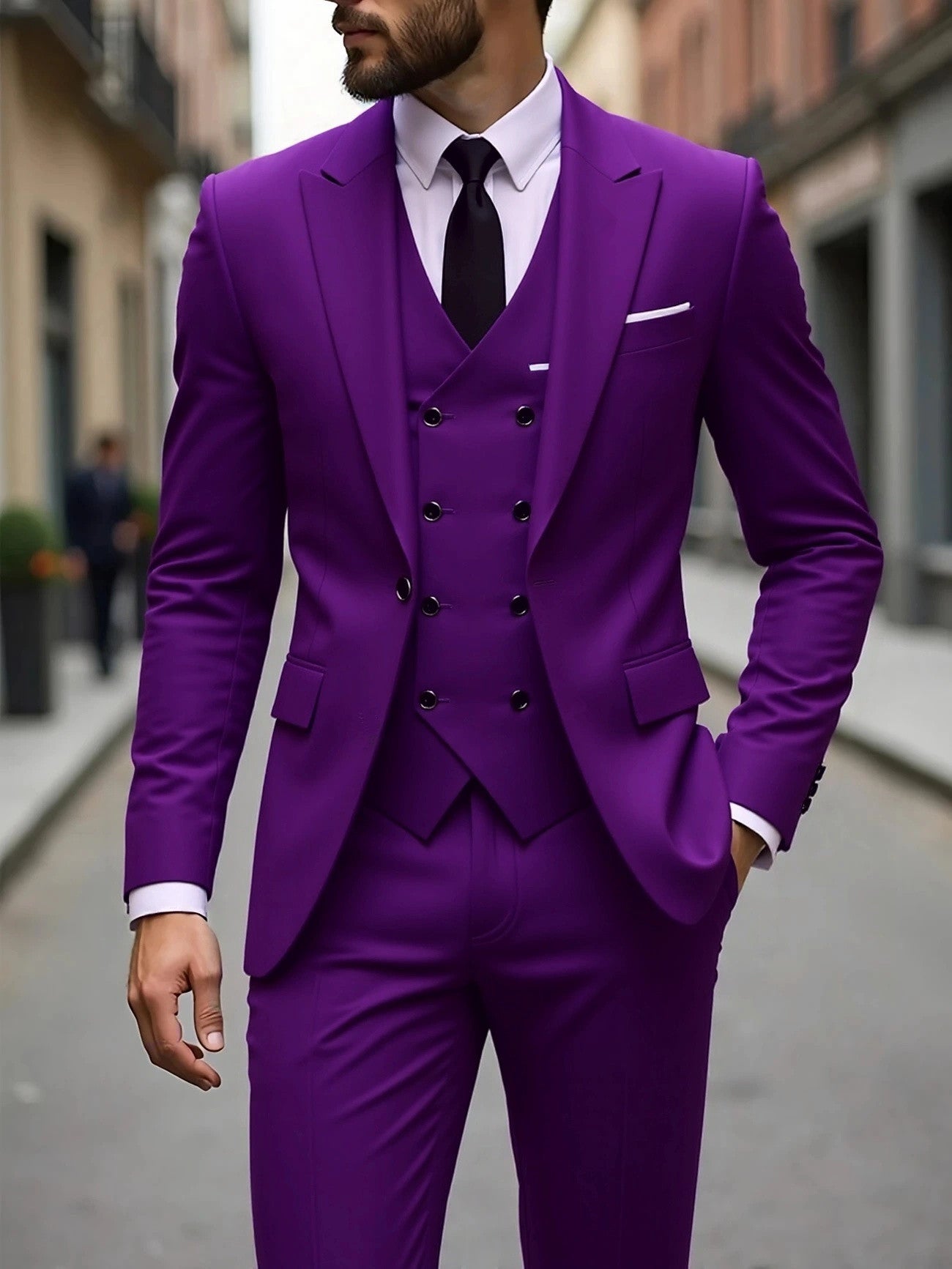Double-breasted Suit Set Mens Three-piece Business Suit