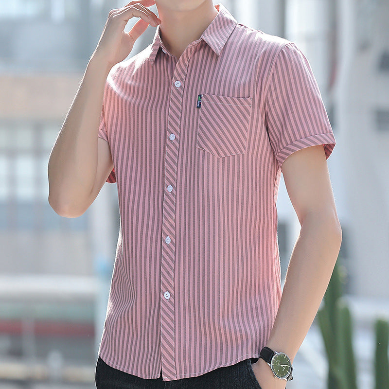 Summer Mens Wrinkle Resistant Striped Drape Shirt