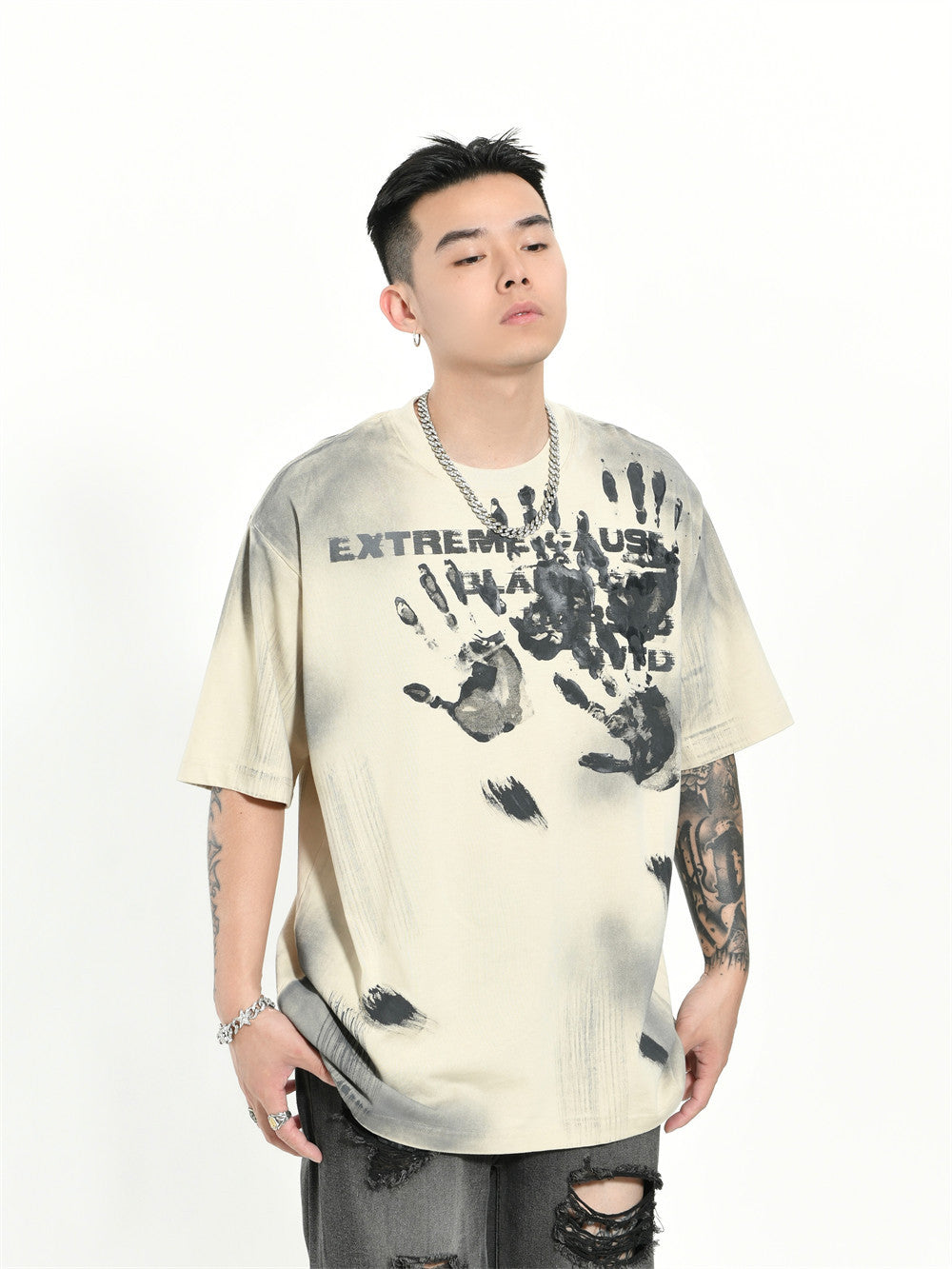 Palm Print Short-sleeved T-shirt For Men