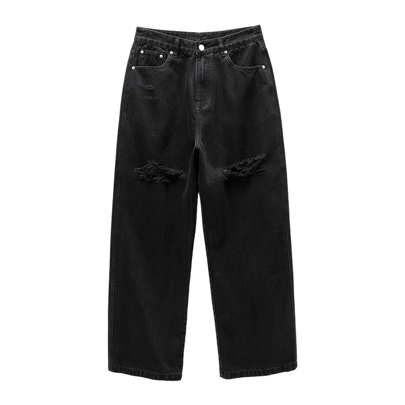 Black Loose Straight Jeans For Men