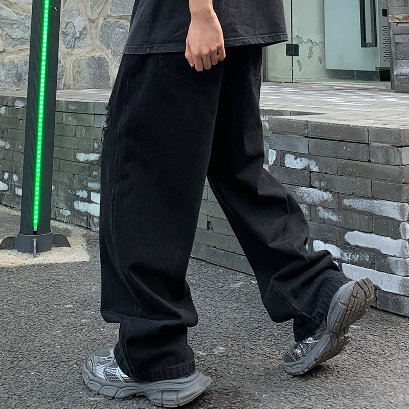 Black Loose Straight Jeans For Men