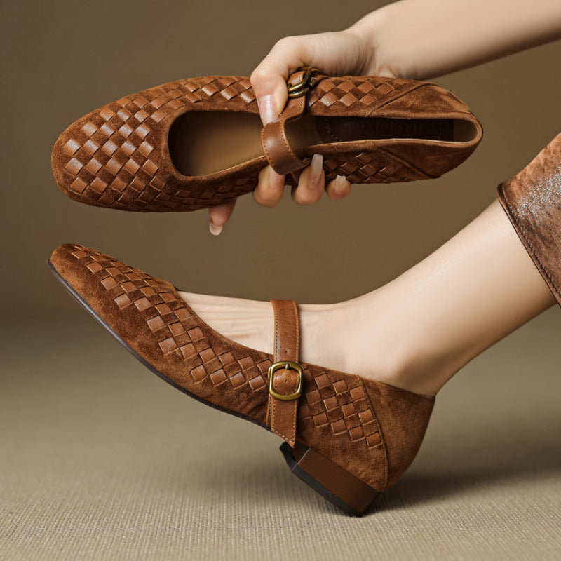 Shallow-toe Leather Shoes Mary Jane Shoes With A Single Strap