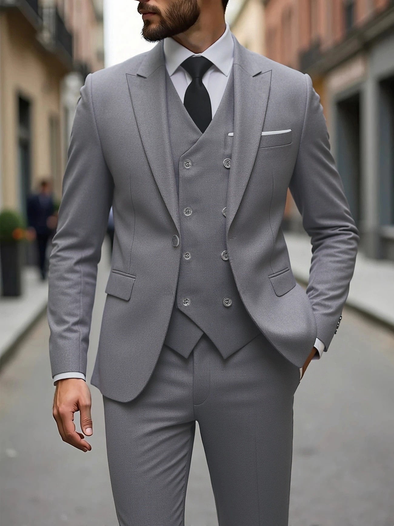 Double-breasted Suit Set Mens Three-piece Business Suit