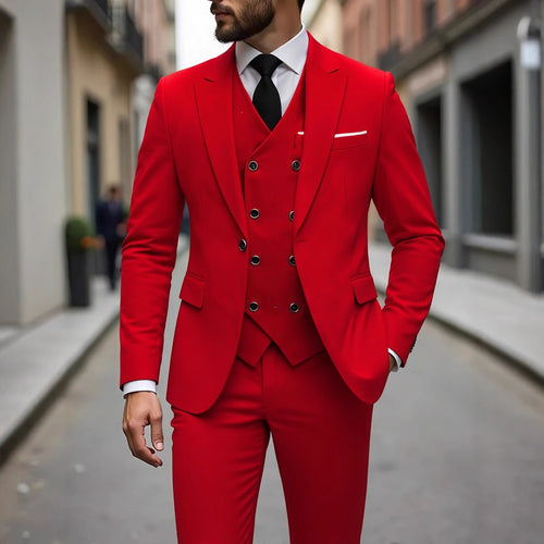 Double-breasted Suit Set Mens Three-piece Business Suit