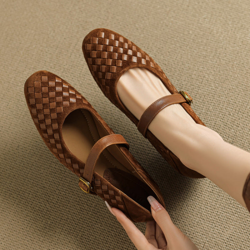 Shallow-toe Leather Shoes Mary Jane Shoes With A Single Strap